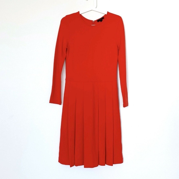 J. Crew Red Long Sleeve Pleated Ponte Dress - Picture 2 of 8